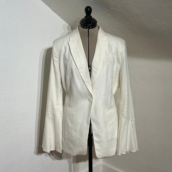 Free People Linen Blend Belted Blazer Jacket Ivory Size Large - Picture 1 of 8